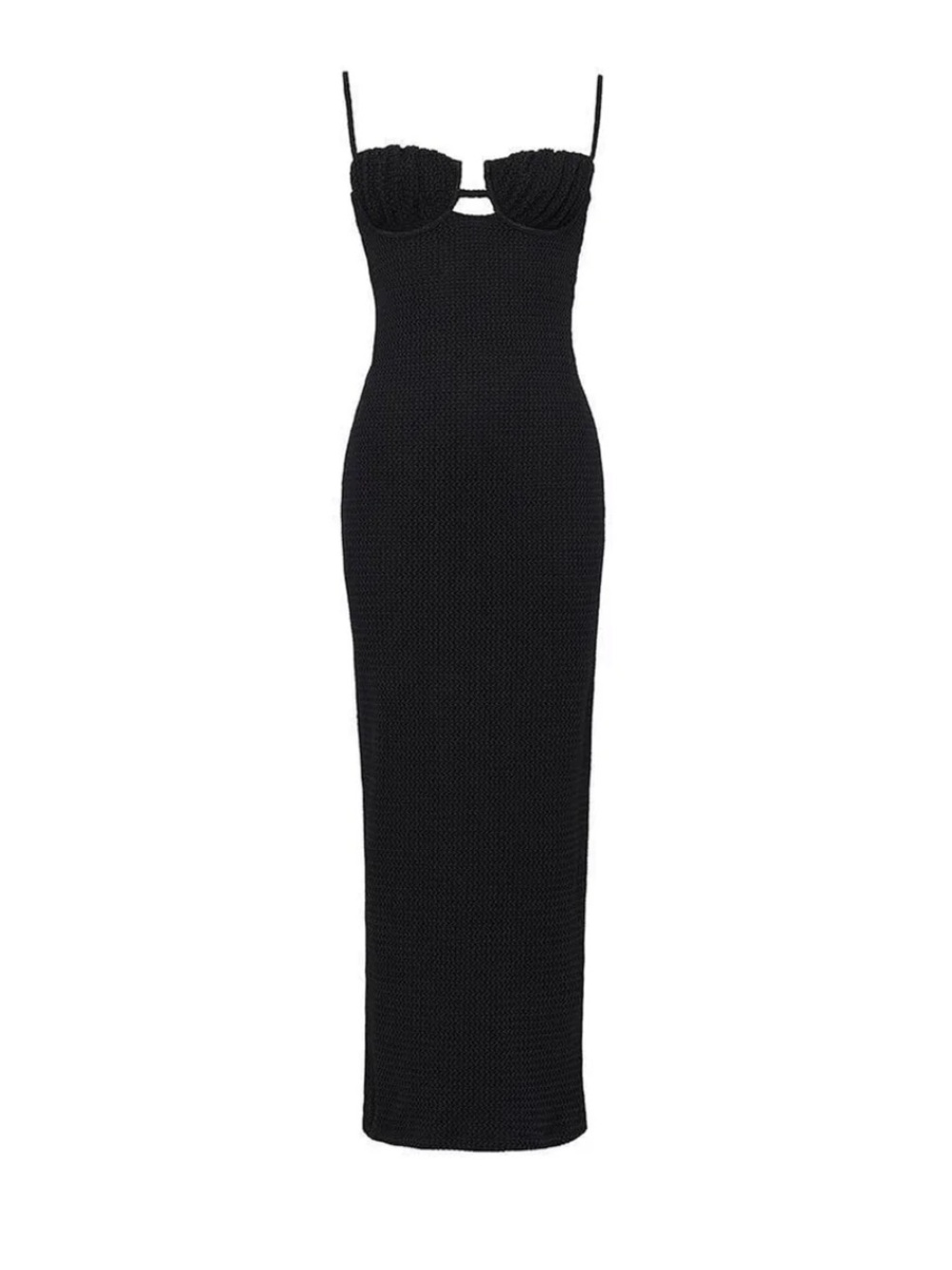 Montce Black Crochet Petal Long Slip Dress